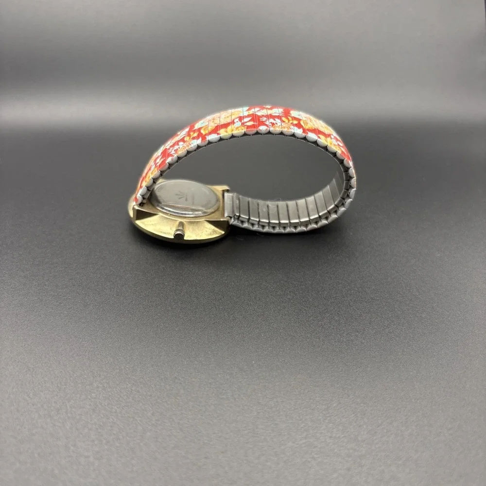 Isaac Mizrahi Live Watch Red Floral Expansion Band Gold Tone For Parts Repair